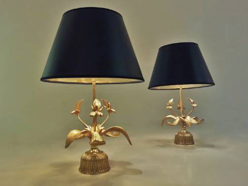Pair vintage `Orchid` brass table lamps, 1970`s ca, French